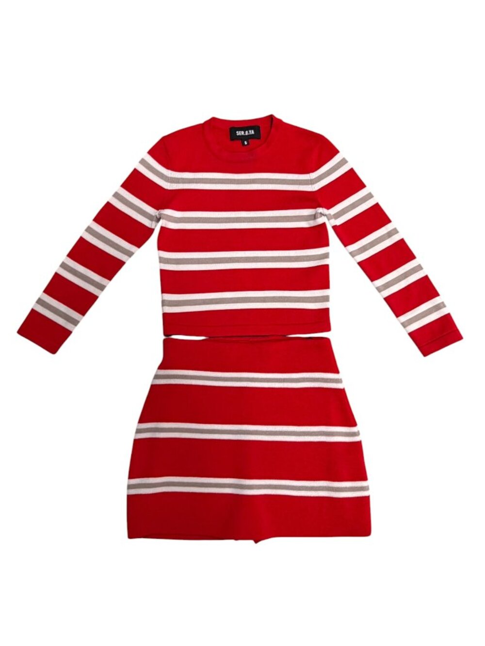 Like New SER.O.YA Red Stripe Knit Sweater & Mini Skirt Matching Set Size S EUC